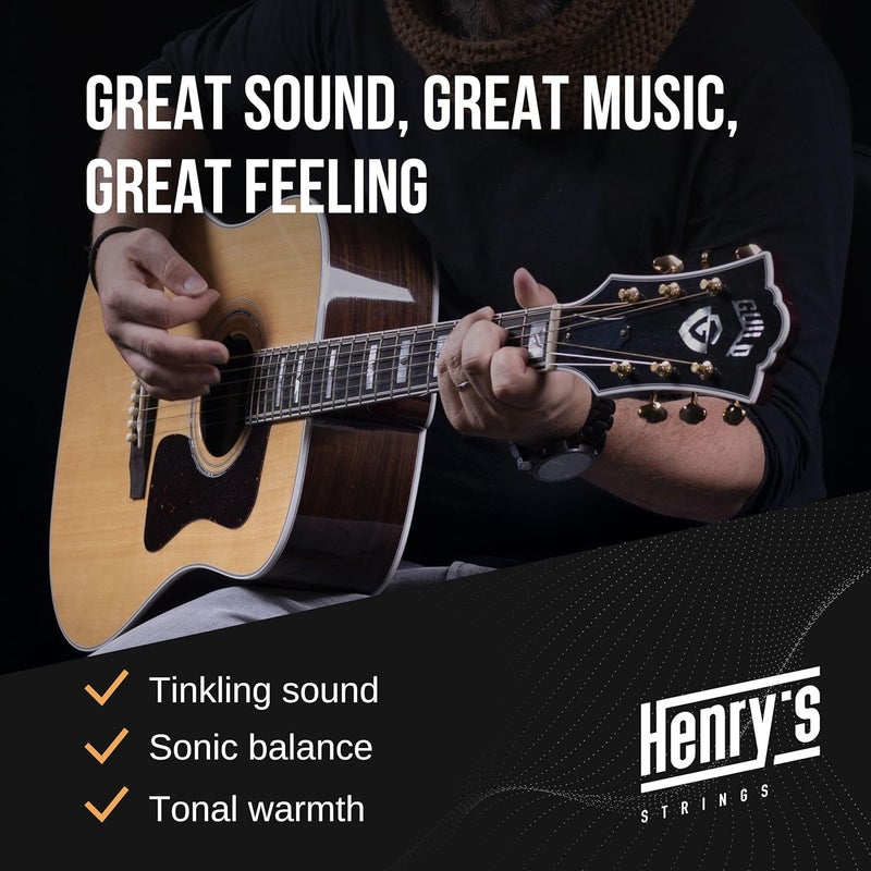 Henry's Strings 4+1 Acoustic Guitar Strings PowerTone - Deep & Rich Sound - String Winder & 3x Picks & Extra 5xE1 Strings - Acoustic Guitar 6 Strings Set 12-53 - Image 4